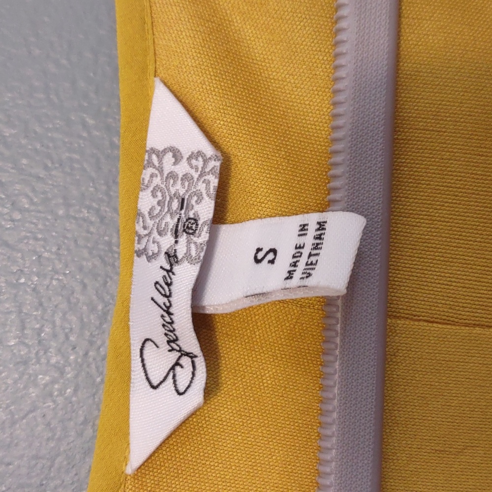 Speechless Women's Dress Sz S Fall Autumn Mustard Yellow sheer sleeves Fit Waist - Picture 6 of 9